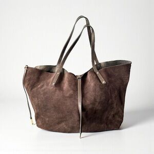 Tiffany & Co Chocolate Suede Pewter Reversible Tote AS IS